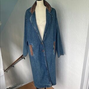 Zone Blue Vintage denim & leopard duster/ long barn‎ coat XL